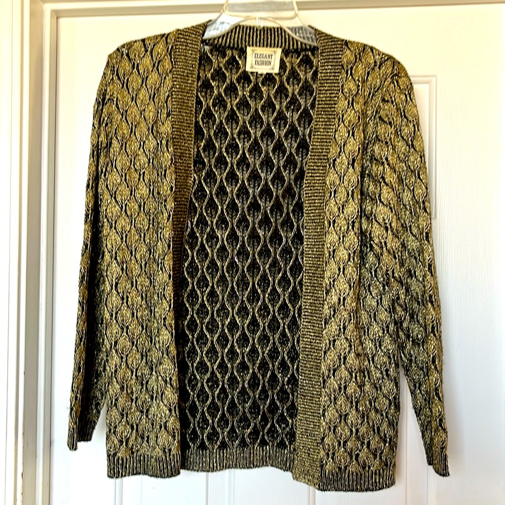 Vintage Metallic Gold Open Front Cardigan